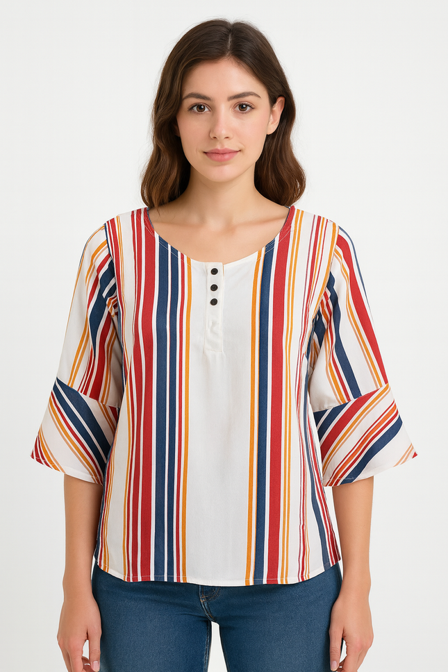 Women's Half Sleeve Mixed Colored Top - M Size
