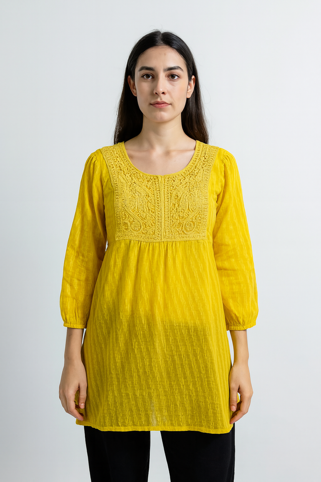 FUSION BEATS Georgette Fit and Flare Yellow Top - M Size