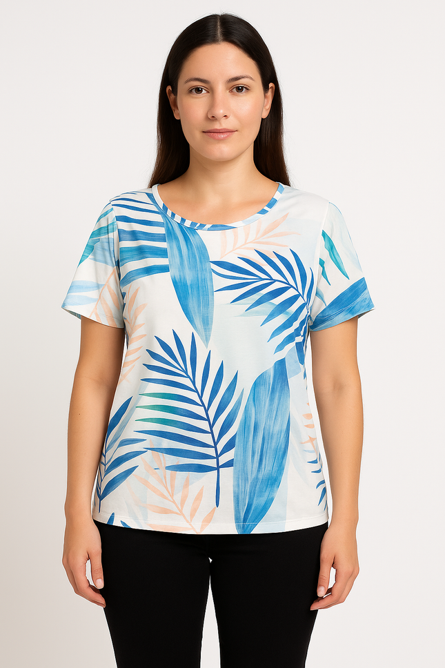 EVALAXY Women's Floral Print Peplum Top - L Size