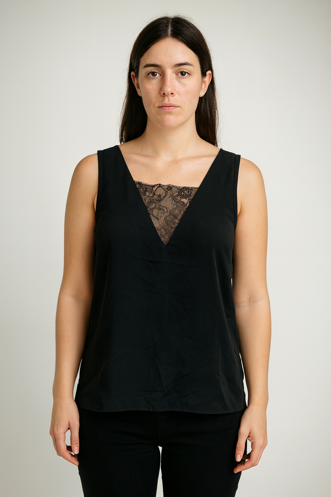 H&M Women's Casual Sleeveless Solid  Black Top - S Size