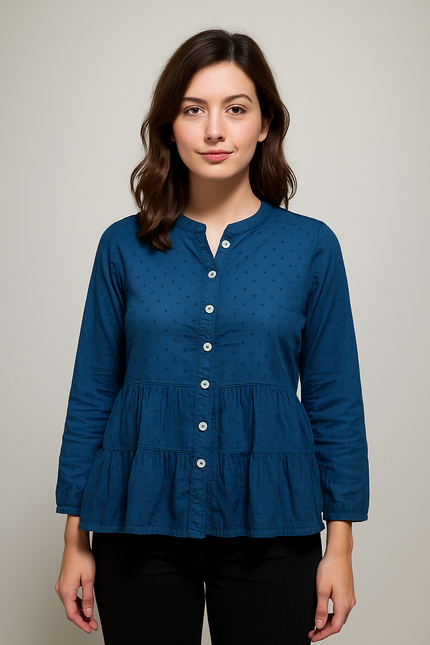 Womens Woven Button-Front Peplum Top - S Size