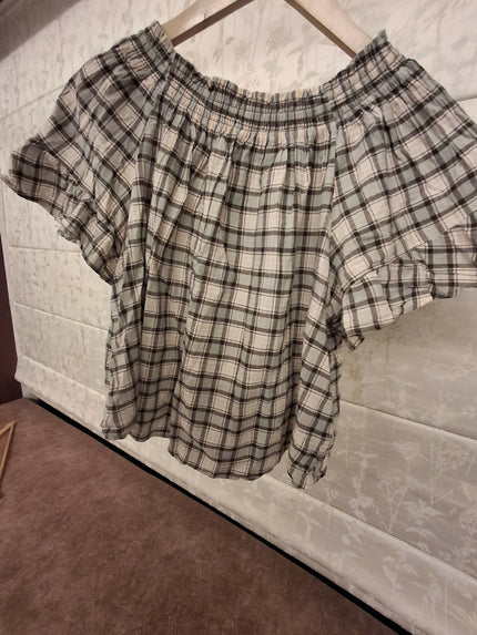 Checked Off Shoulder Top - Size M (Branded)