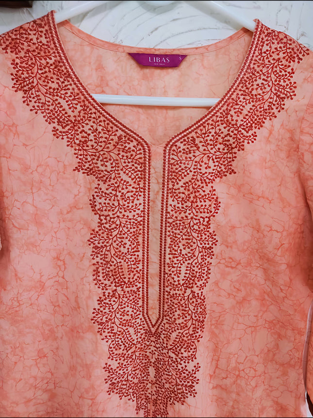 Libas Embroidered Sharbati (Pastel Orange) Kurta