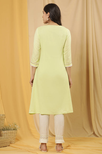 W Women’s Green Khadi Kurti with Half Sleeve - M  Size