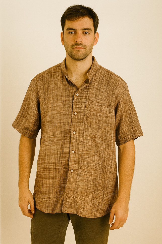 Men's Casual Warm Brown Shirt - XXL size