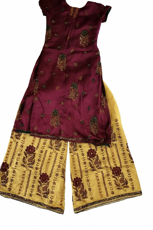 Traditional Kurti Palazzo Set for Women | Maroon & Golden Embroidery