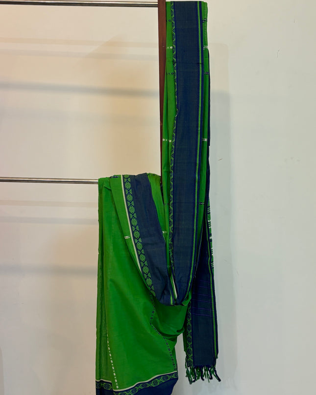 Women’s Cotton Saree Green And Blue Color