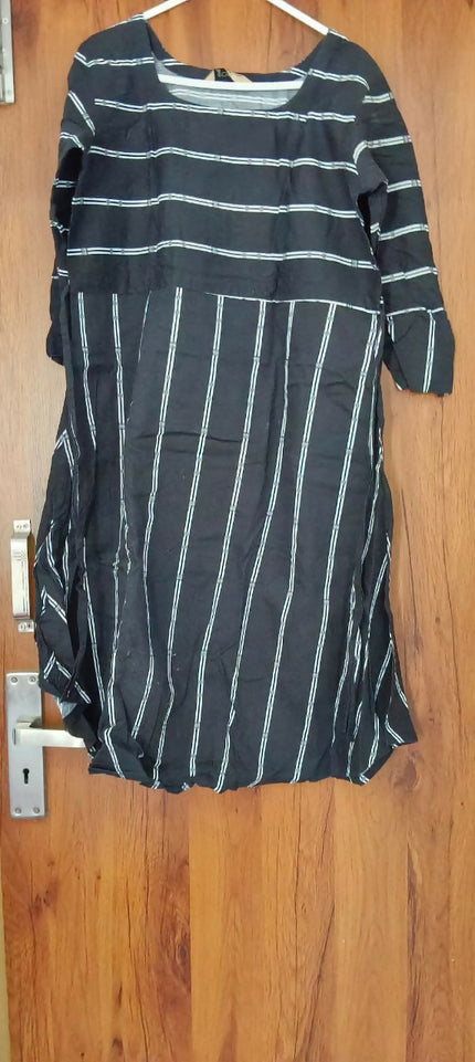 Black Striped Flared Kurta Dress - XL Size