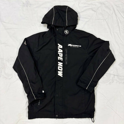 AAPE BY A BATHING APE® Black Hooded Jacket with Logo Text - L Size