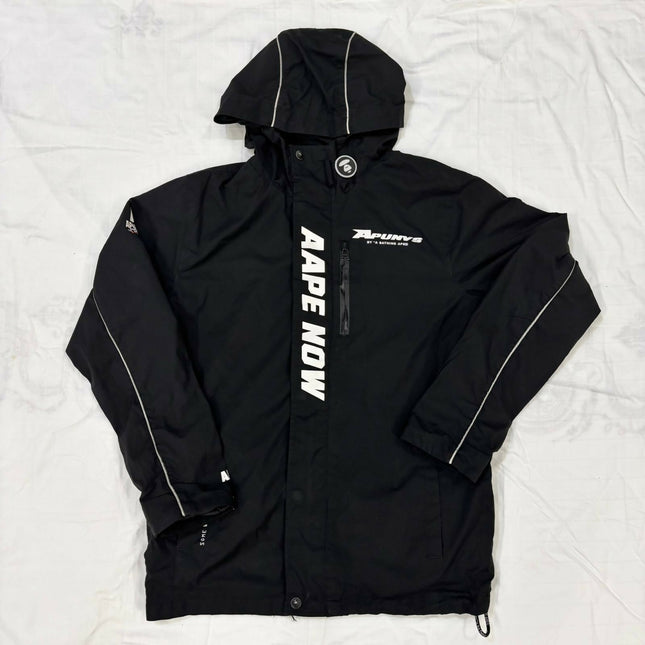 AAPE BY A BATHING APE® Black Hooded Jacket with Logo Text - L Size