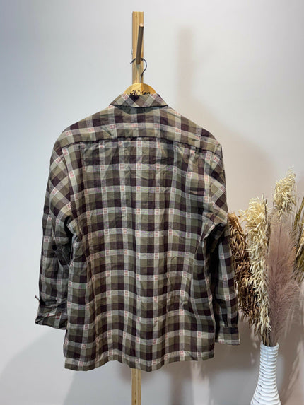 Men's Casual Brown & Olive Green Checkered Shirt - XXXL size