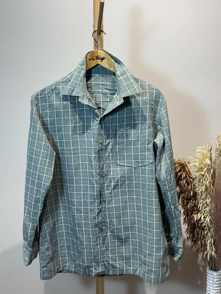 Men's Casual Sage Grey Checkered Shirt – XXL Size