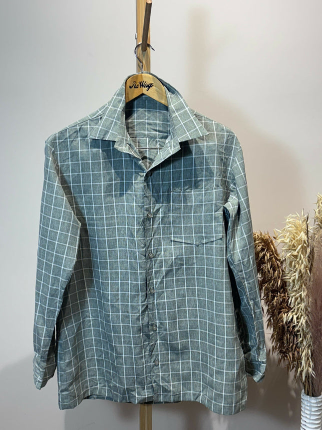 Men's Casual Sage Grey Checkered Shirt – XXL Size