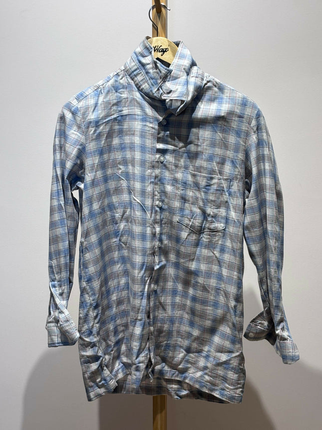 Men's Casual Light Blue and Beige Plaid Shirt - L size