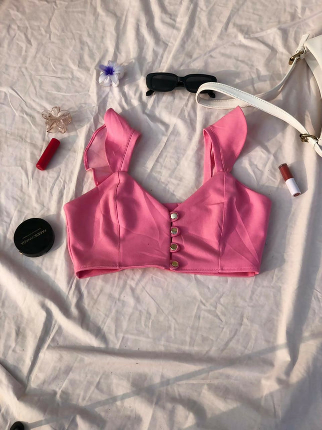 Women's Off-Shoulder Pink Crop Top - M Size [NEW]