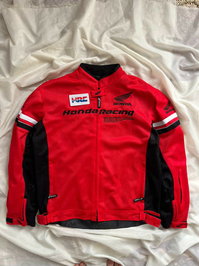 Vintage Men's Racing Red Motorcycle Jacket - XL Size