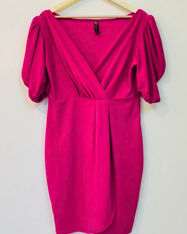 SHEETHAL Women's  Bodyfit V Neck Pink Dress - XL Size