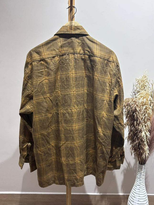 Men's Casual Brown Yellow Check Shirt - 3XL Size