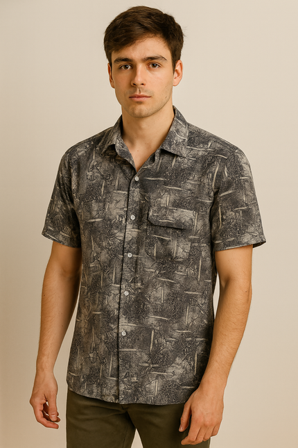 Men's Casual Charcoal Gray Short-Sleeve Shirt - XXL size