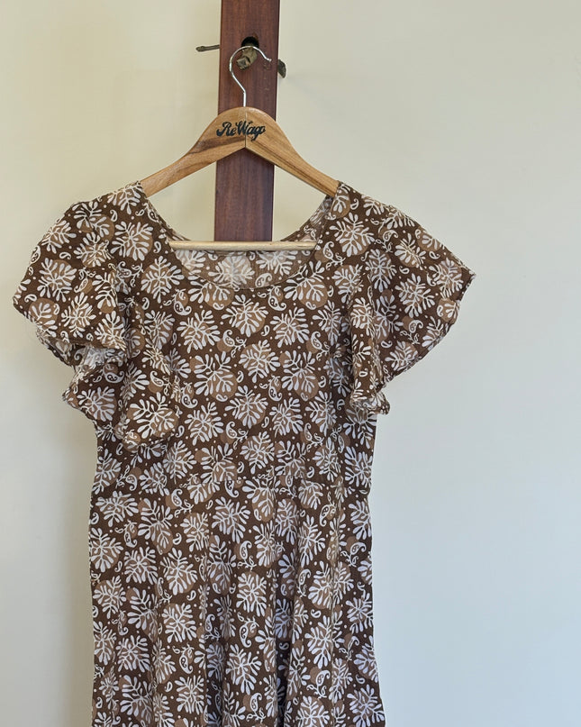 Women's stitched cotton Brown Dress - S Size