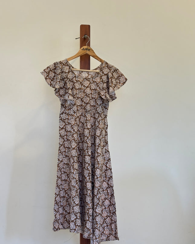 Women's stitched cotton Brown Dress - S Size