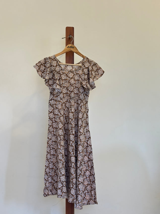 Women's stitched cotton Brown Dress - S Size