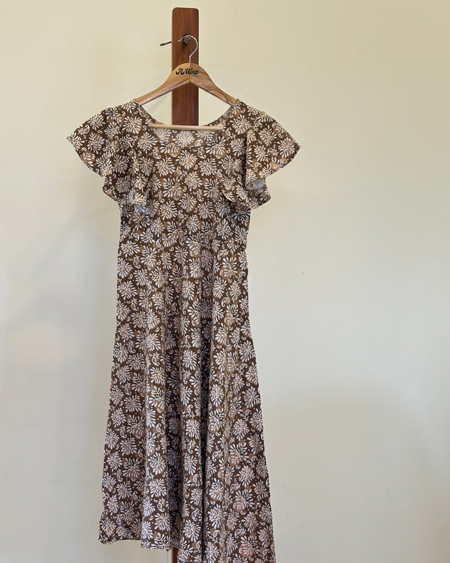Women's stitched cotton Brown Dress - S Size