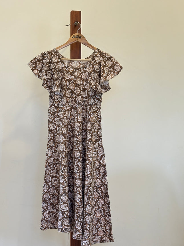 Women's stitched cotton Brown Dress - S Size