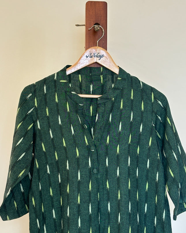 Women's  3/4th Sleeve Printed Green Kurti - M Size