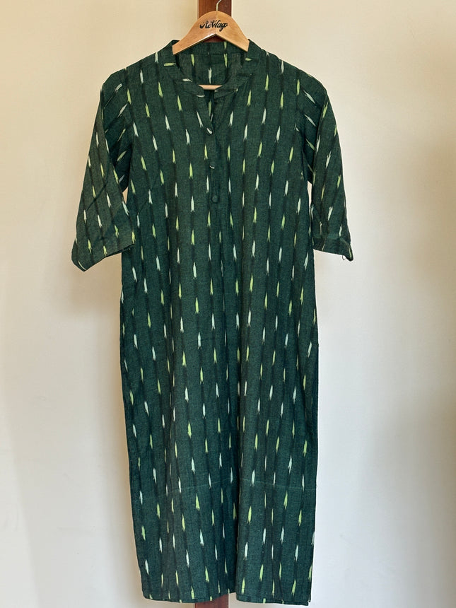 Women's  3/4th Sleeve Printed Green Kurti - M Size