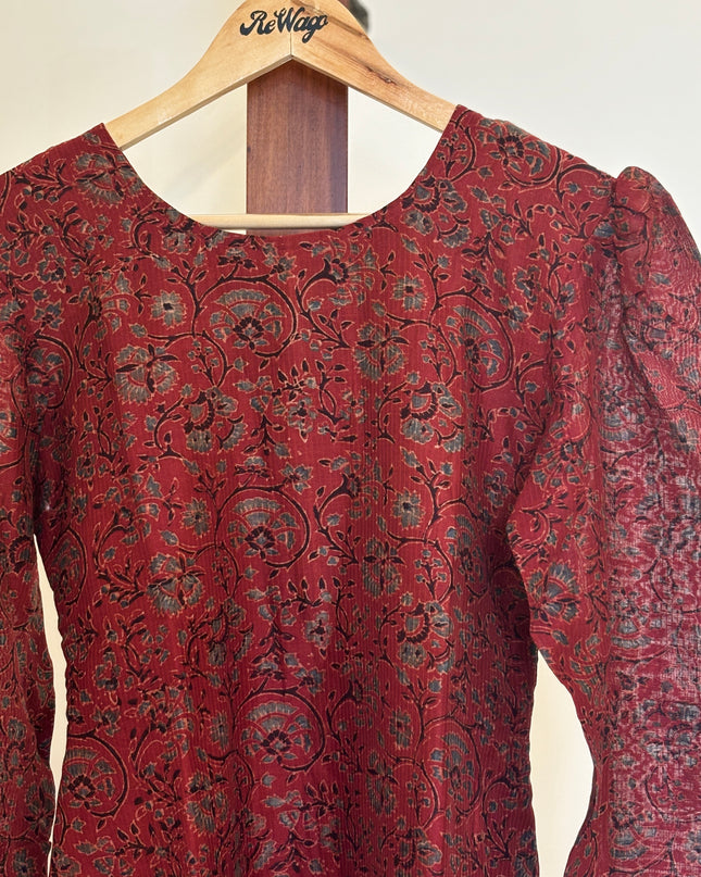 Women's  Printed Maroon Kurti - M Size