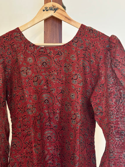 Women's  Printed Maroon Kurti - M Size