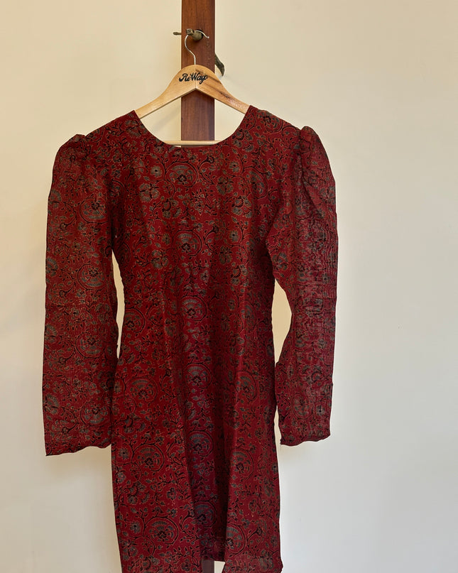 Women's  Printed Maroon Kurti - M Size