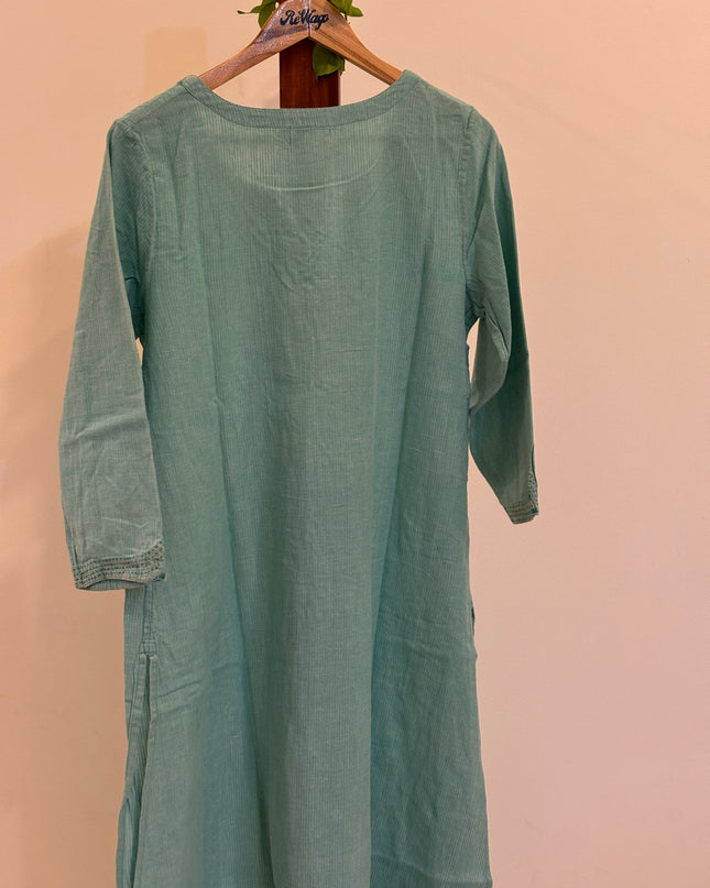 FABINDIA Women's Round Neck Pastel Green Cotton Kurti - L Size