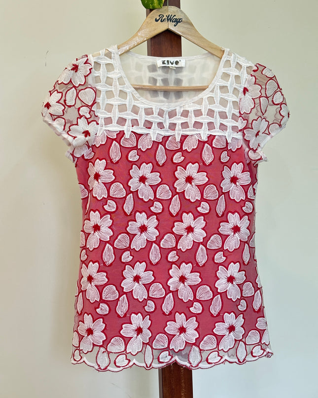 Women's Regular Red and White Top - M Size