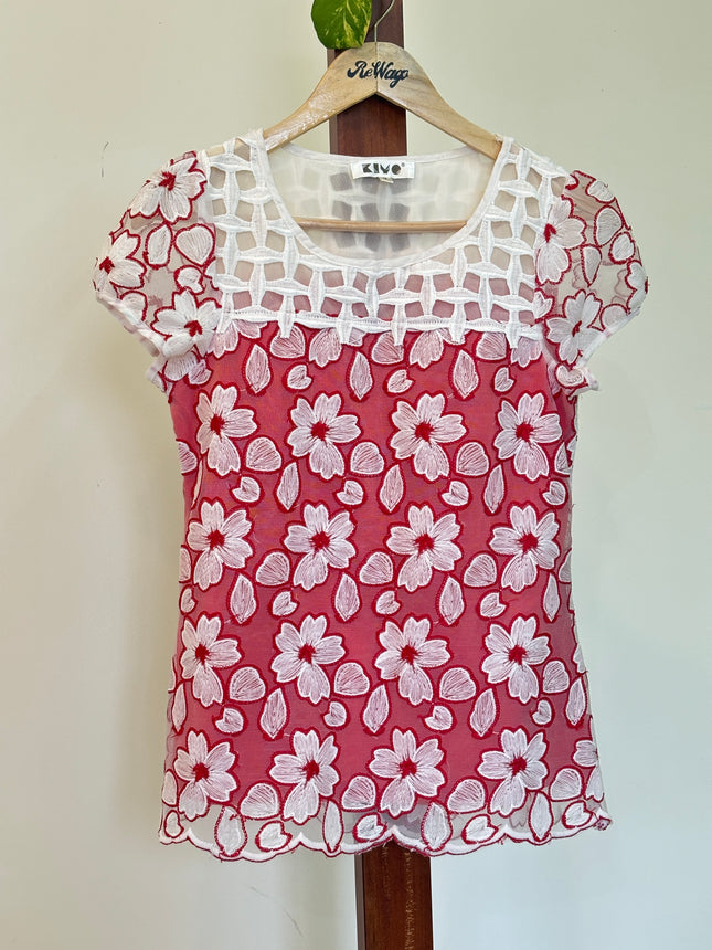 Women's Regular Red and White Top - M Size