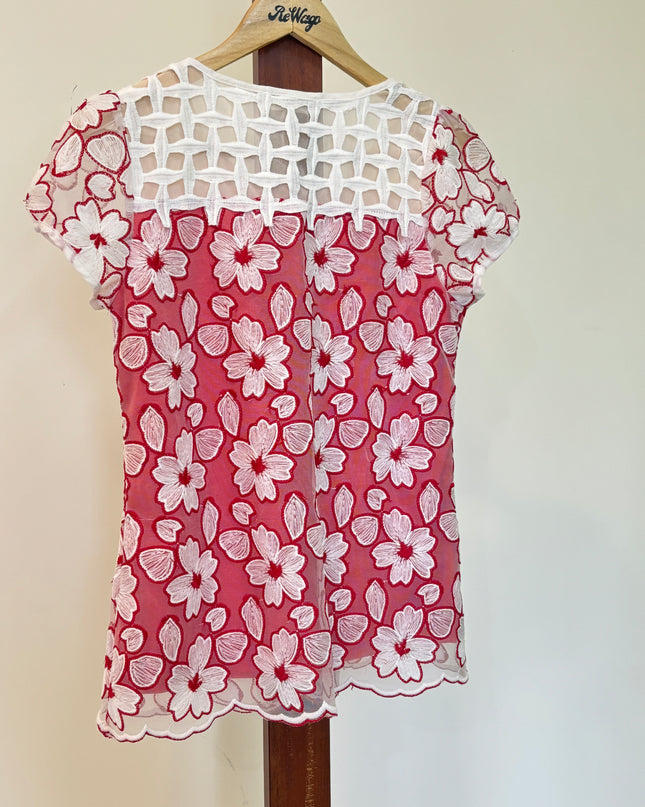 Women's Regular Red and White Top - M Size