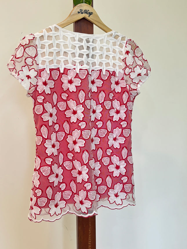 Women's Regular Red and White Top - M Size