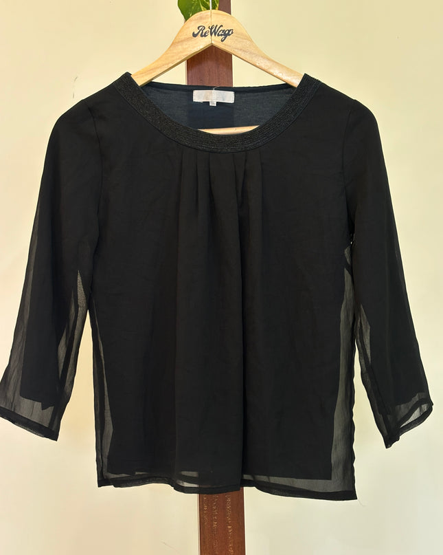 Women's  Round Neck with Full Sleeve Black Top - M Size