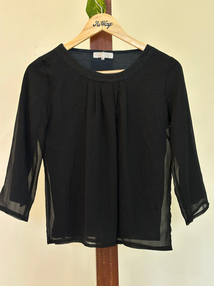 Women's  Round Neck with Full Sleeve Black Top - M Size