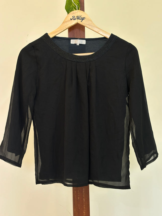 Women's  Round Neck with Full Sleeve Black Top - M Size