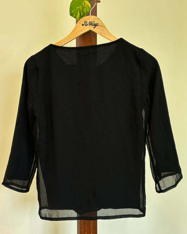 Women's  Round Neck with Full Sleeve Black Top - M Size