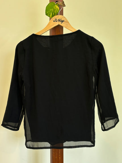 Women's  Round Neck with Full Sleeve Black Top - M Size