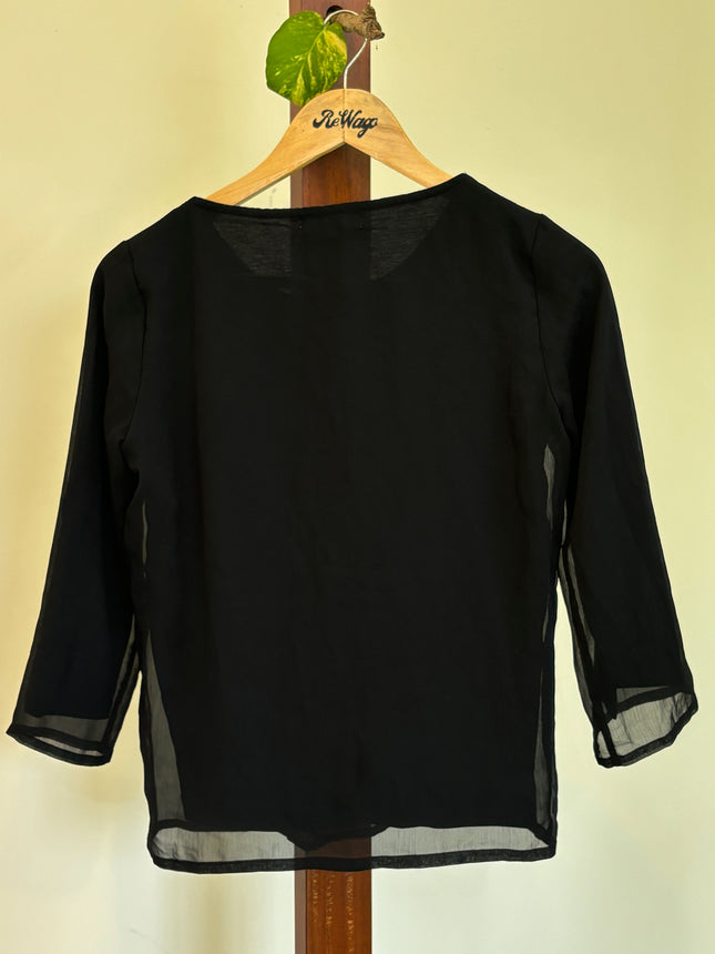 Women's  Round Neck with Full Sleeve Black Top - M Size