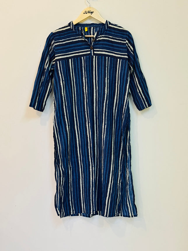 Women's Cotton Lined Indigo Blue Kurti - XL Size