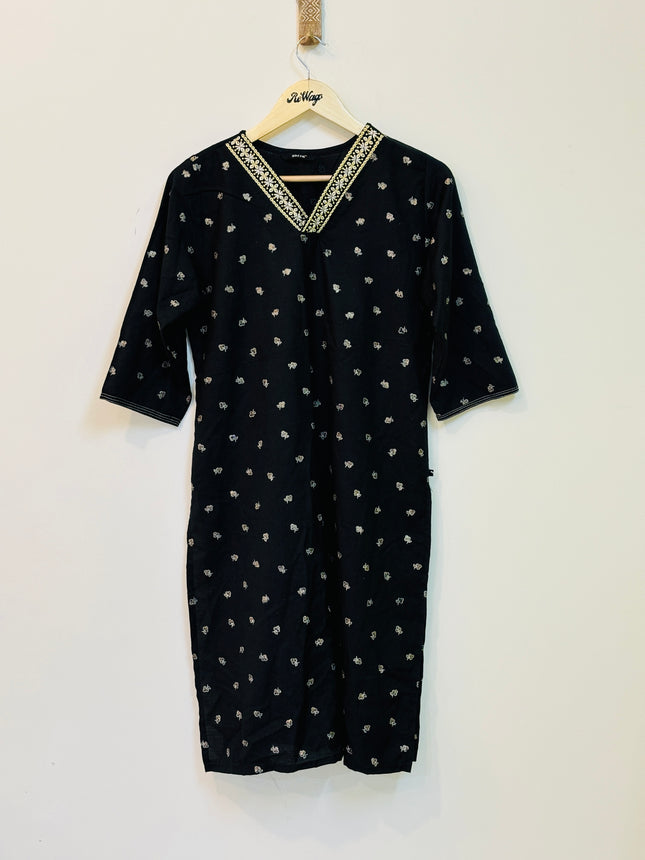 ZORRA Women's 3/4th Sleeve Cotton Black Kurti - L Size