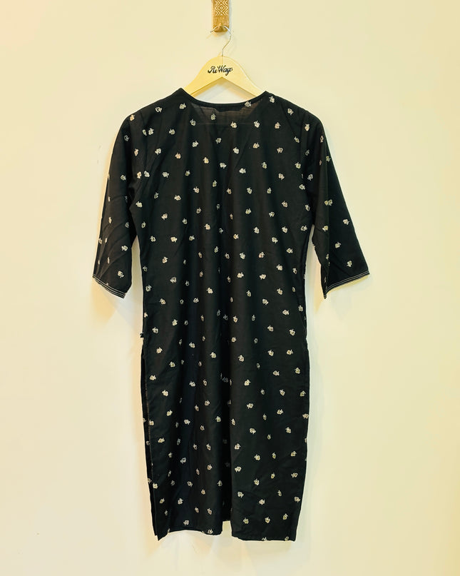 ZORRA Women's 3/4th Sleeve Cotton Black Kurti - L Size