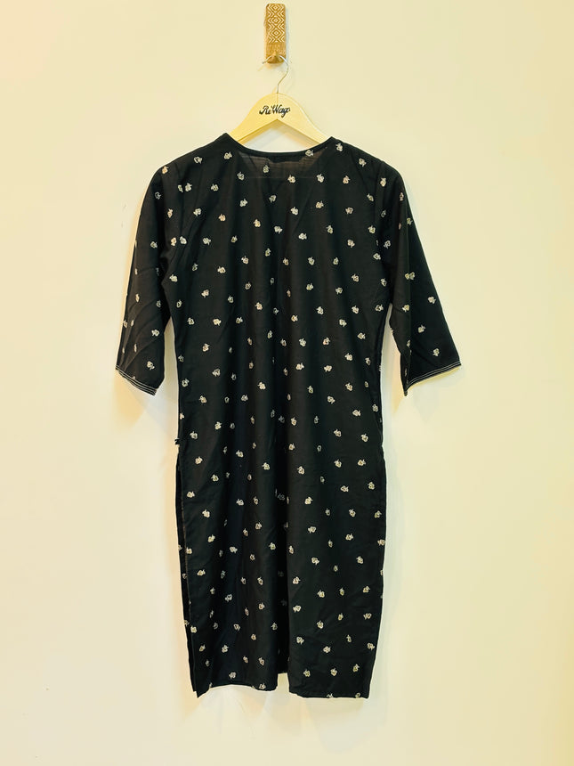 ZORRA Women's 3/4th Sleeve Cotton Black Kurti - L Size
