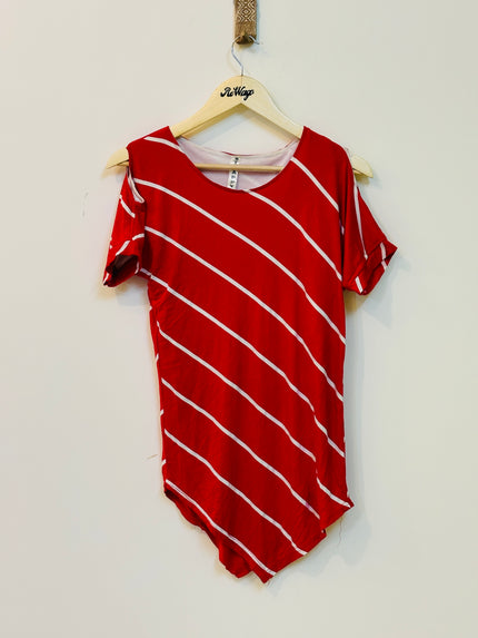 STRAPPY Women's Red and White Top M Size