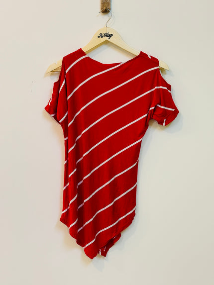 STRAPPY Women's Red and White Top M Size